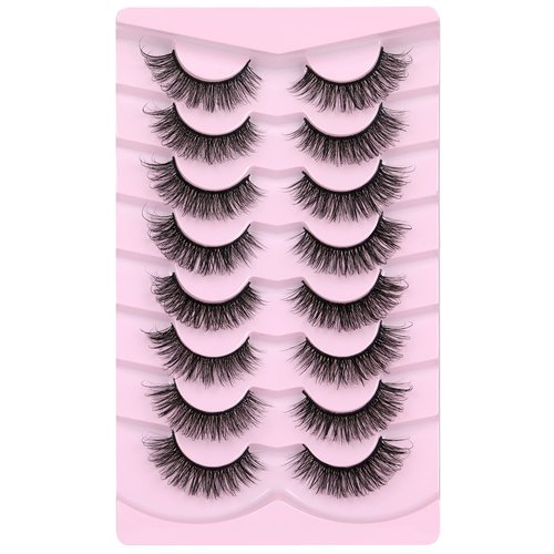 JIMIRE Faux Mink Lashes Wispy Fairy Strip Lashes Full Fluffy False Eyelashes Cat Eye Pestañas 5D Multilayer Spiky Butterfly 15MM Volume Fake Lashes 8 Pairs Pack