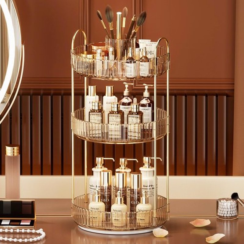 360° Rotating Makeup Organizer, Large-Capacity Skincare Make Up Storage 3 Tier Perfume Organizers Cosmetic Dresser Organizer with Makeup Brush Holder, Fits Bedroom, Bathroom, Vanity Shelf Countertop