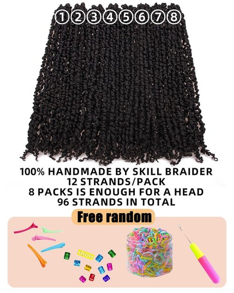 20 Inches 8 Packs Pre Looped Pretwisted Passion Twist Crochet Hair for Black Women-Natural Black,Soft Super Long Hair Extensions Braided by Synthetic Spring Kinky Twist Bohemian Curls(20"-8 Packs,1B)