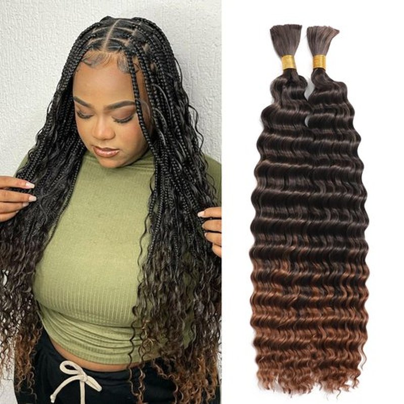 Deep Bulk Hair For Braiding Hair Wet And Wavy Deep Wave Bulk Hair 20inch 200g,Quality Synthetic Micro Braiding Hair Extensions for Boho Braids No Weft 2Pack T1/30#