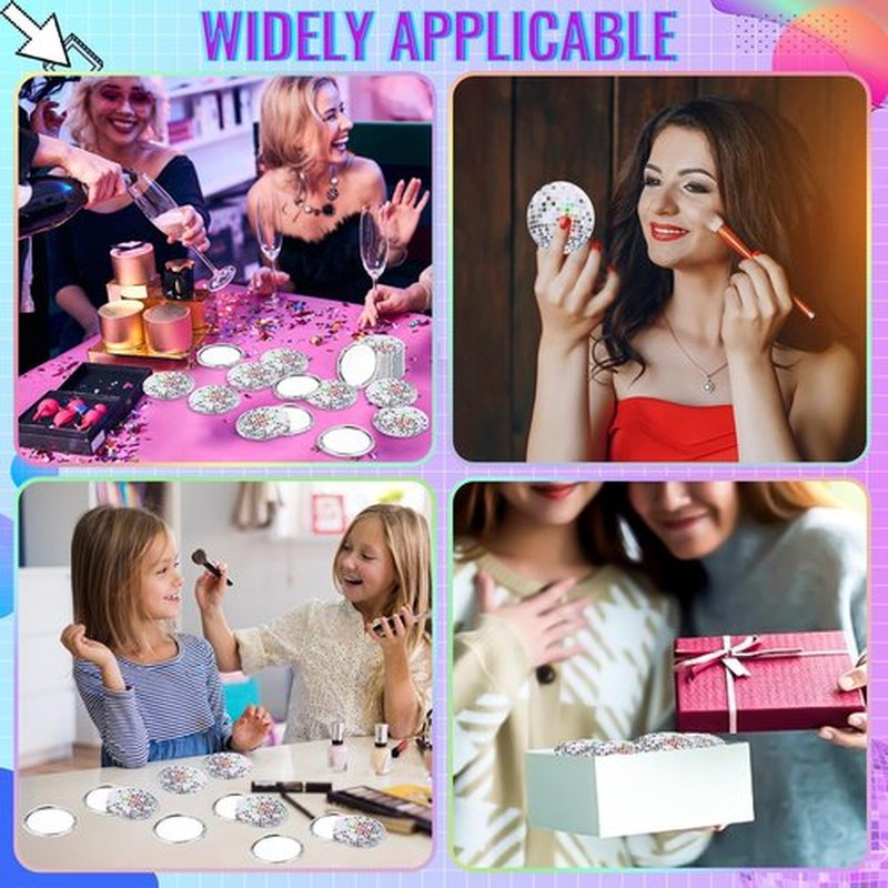 JMZYJZH 24 Pcs Disco Ball Compact Mirror, Small Folding Round Disco Makeup Mirror Bulk, Disco Party Favors Women