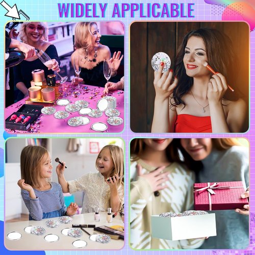 JMZYJZH 12 Pcs Disco Ball Compact Mirror Bulk, Mini Folding Round Disco Makeup Mirror, Women Gift Disco Party Supplies