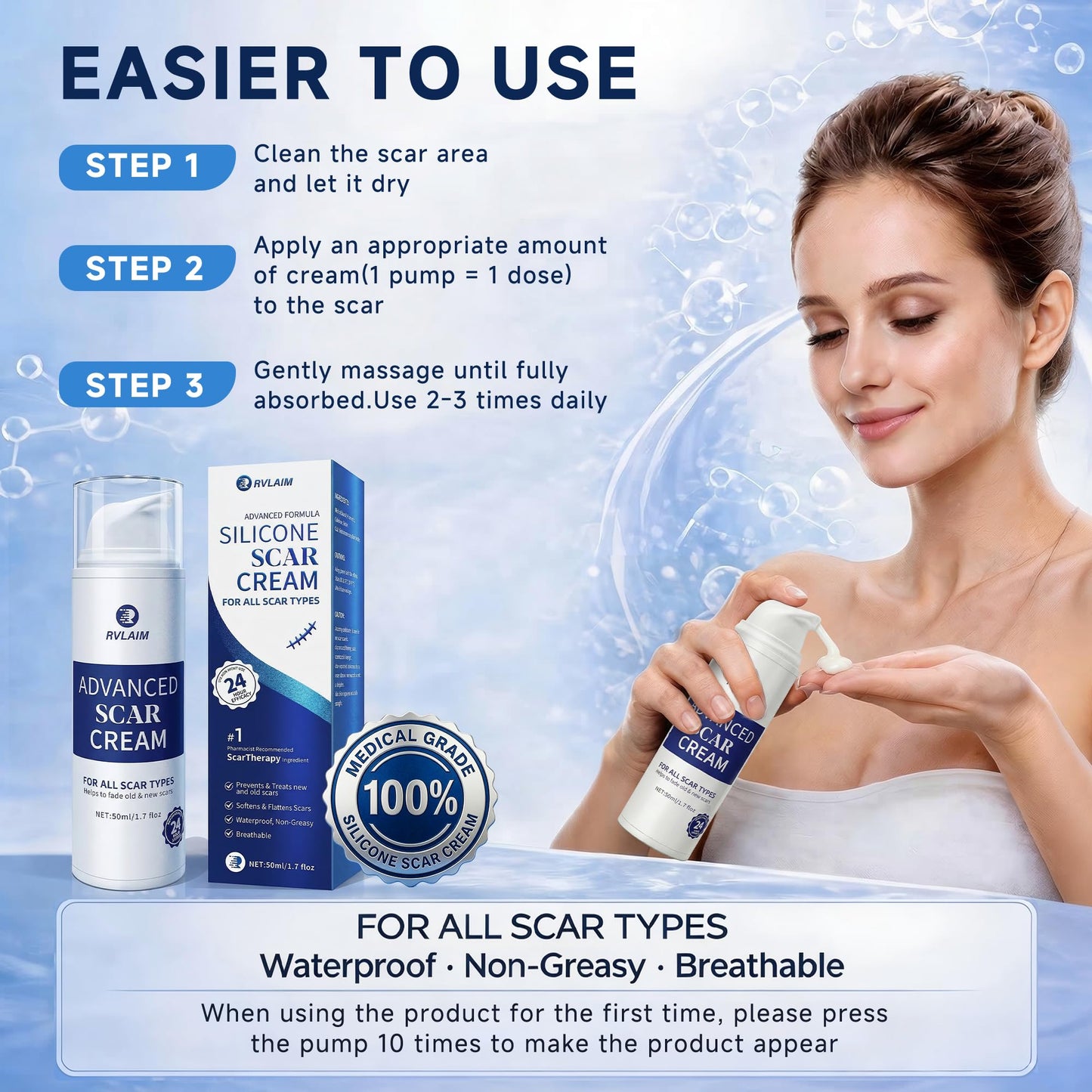 Scar Cream Scar Gel, Advanced Silicone Scar Gel, Professional Scar Removal Cream for Surgical Scars, Stretch Mark, Keloid Bump, C-Section, Old and New Scars