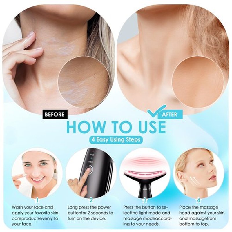 Anti 𝖶rinkles Facial Massager Red-Light-Therapy-for-Face and Neck, Face 𝖲 culpting Tool with 7 Color, at-Home Face Tool for Skin Care (Black)