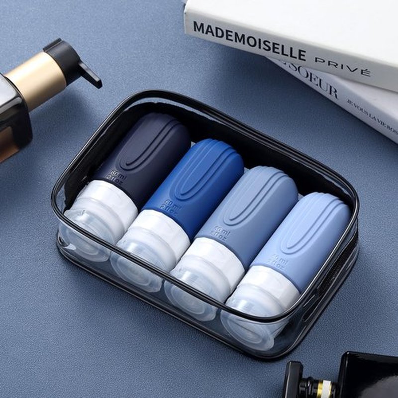 Mrsdry Travel Bottles for Toiletries, Tsa Approved 2oz Travel size Bottles, BPA Free Leak Proof Travel Toiletry Containers, Refillable Travel Accessories with Toiletry Bag for Shampoo Liquid (4 Pack)