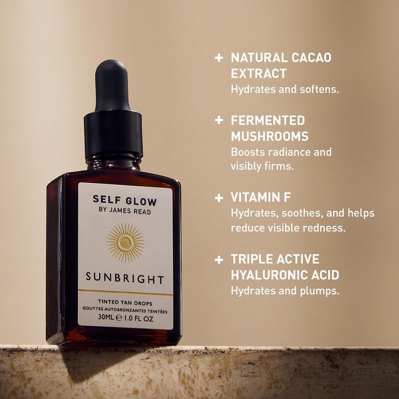 Self Glow by James Read - Sunbright Mix-In Tinted Tan Drops for Customizable Glow | Blend into Moisturizer, Serum, or Makeup | Instant, Buildable Glow | Silicone + Drying Alcohol-Free (30mL | 1 fl oz)