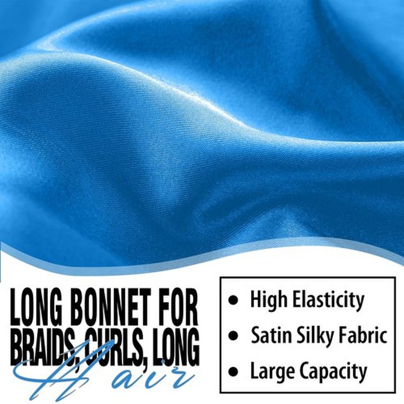 2Pcs Bonnets for Black Women Braid Bonnet, Large Long Satin Bonnet for Braids, Silk Bonnet with Stretchy Tie Band Sleep Cap Hair (2Pcs-Black&Blue)