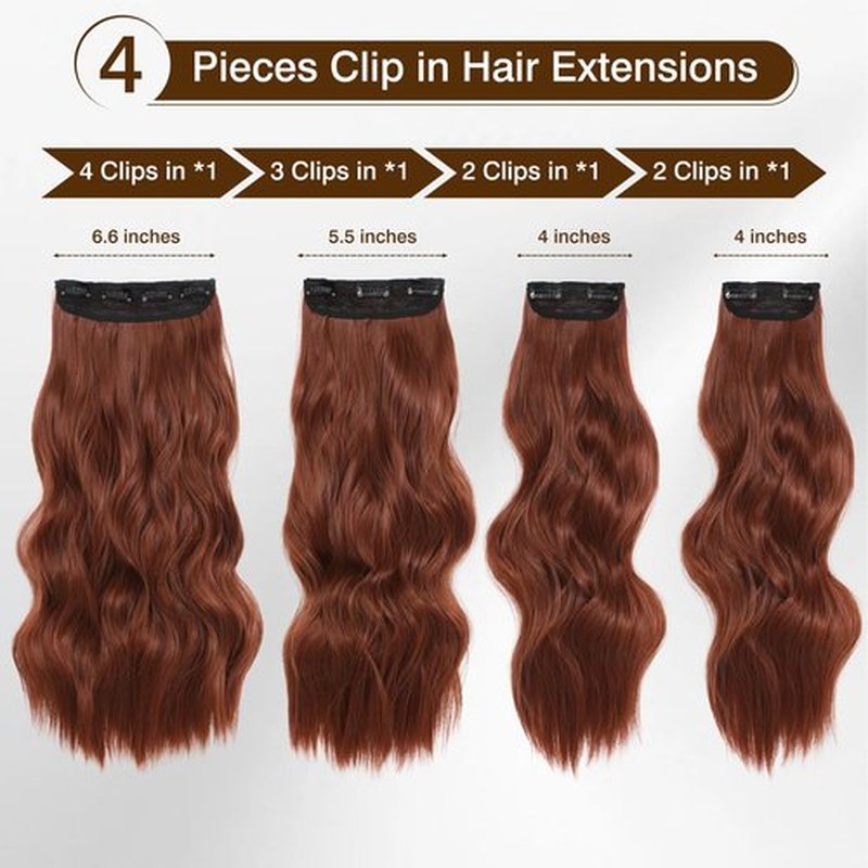 Clip In Hair Extensions 4PCS Auburn Hair Extensions Clip ins Smooth and Tangle Free Lightweight Lace Net Synthetic Hairpieces for Women