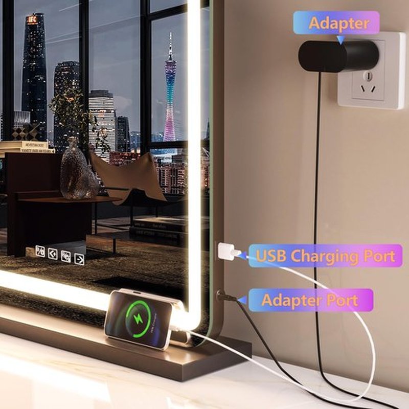 Hasipu Vanity Mirror with Lights and Bluetooth Speaker, 32" x 22" LED Makeup Mirror, Lighted Makeup Mirror with Dimmable 3 Modes, USB Charging Port, Round Black