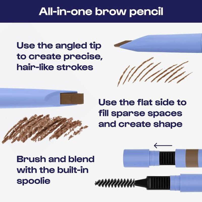 ALLEYOOP Swift Brow All-In-One Brow Definition with Built-In Sharpener & Spoolie Brush – Medium Brown - Water & Smudge-Resistant Eyebrow Definer Pencil with Natural Matte Finish - Vegan & Cruelty-Free