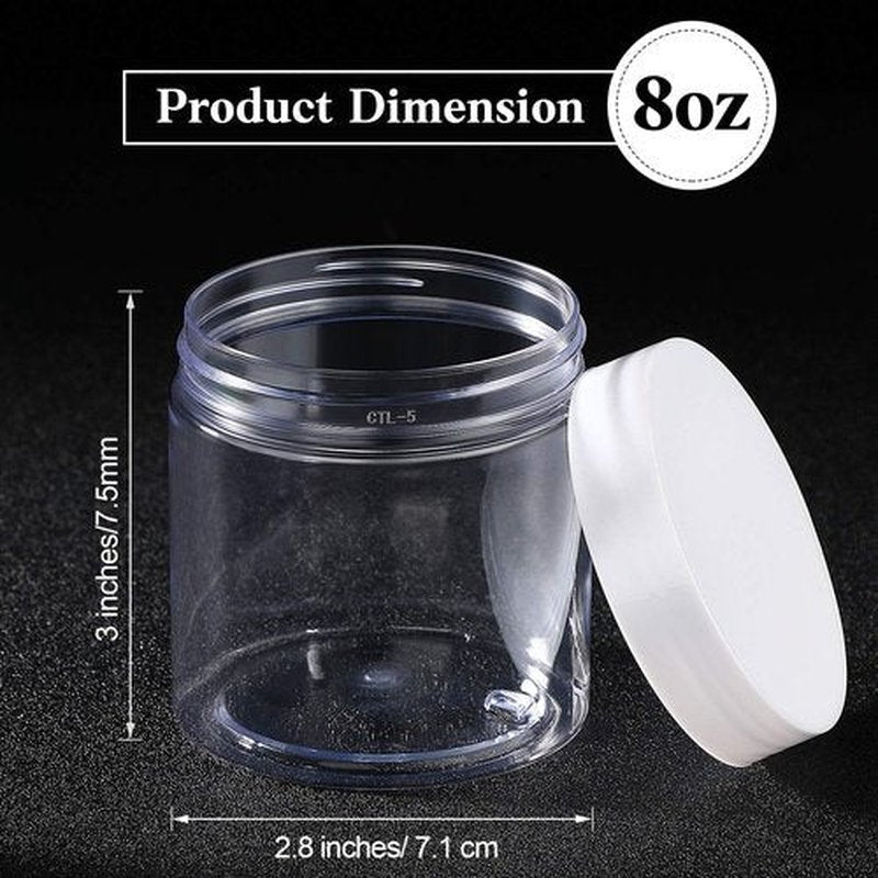 Patelai 4 Pieces Round Clear Wide-mouth Leak Proof Plastic Container Jars with Lids for Travel Storage Makeup Beauty Products Face Creams Oils Salves Ointments DIY Making or Others (White,8 Ounce)