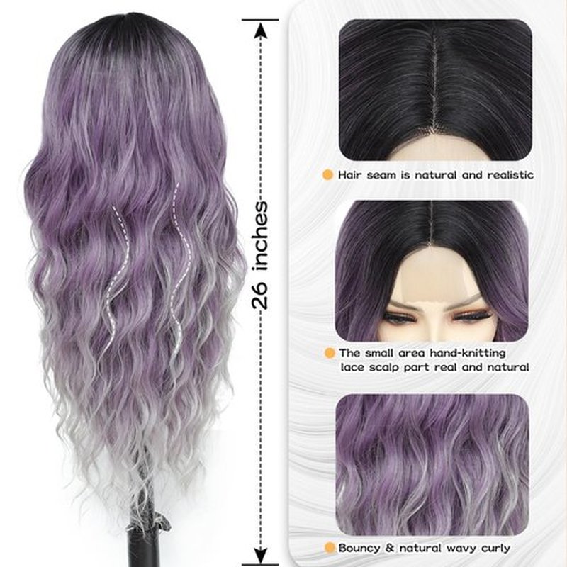 NAYOO Long Wavy Wigs for Women Ombre Purple Middle Part Wig Synthetic Heat Resistant Fiber Women Wigs for Daily Party Use 26 Inch (Ombre Purple)