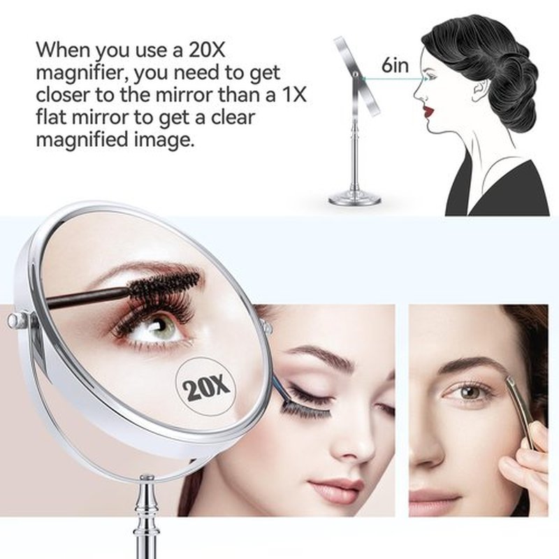 MIYADIVA Magnifying Mirror 20x, Double Sided 1X & 20X Magnifying Mirror on Stand, Large Tabletop Magnified Vanity Mirror, Magnified Mirror with 360°Rotation for Bathroom or Bedroom,8 Inches