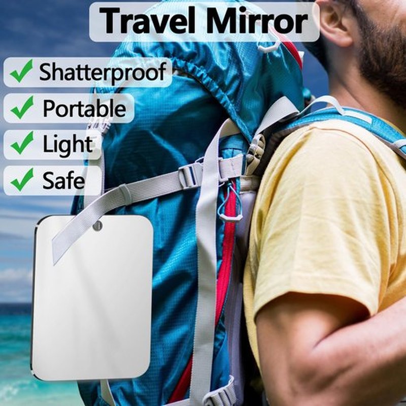 quegau Unbreakable Shower Mirror for Shaving, (Large 10.8x7.8 inch) Portable Shower Mirror for Men with Adhesive Locker Mount,Ideal for Camping and Traveling,NOT Fogless Mirror for Shower