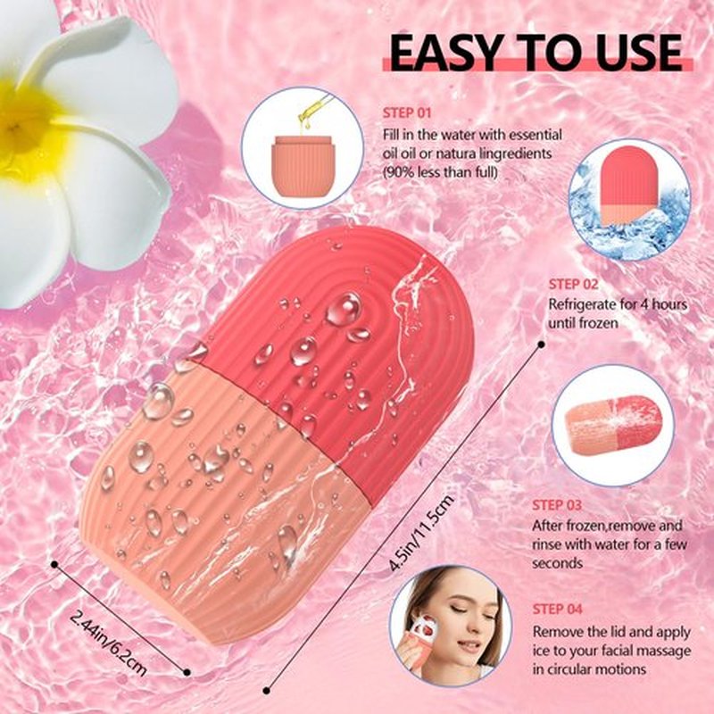 Ice Roller for Face and Eye, Silicone Ice Facial Roller Ice Holder, Face Ice Mold Skin Care, Face Icers Reusable Ice Cube Roller for Shrink Pores Anti Wrinkle Reduce Puffiness, Pink