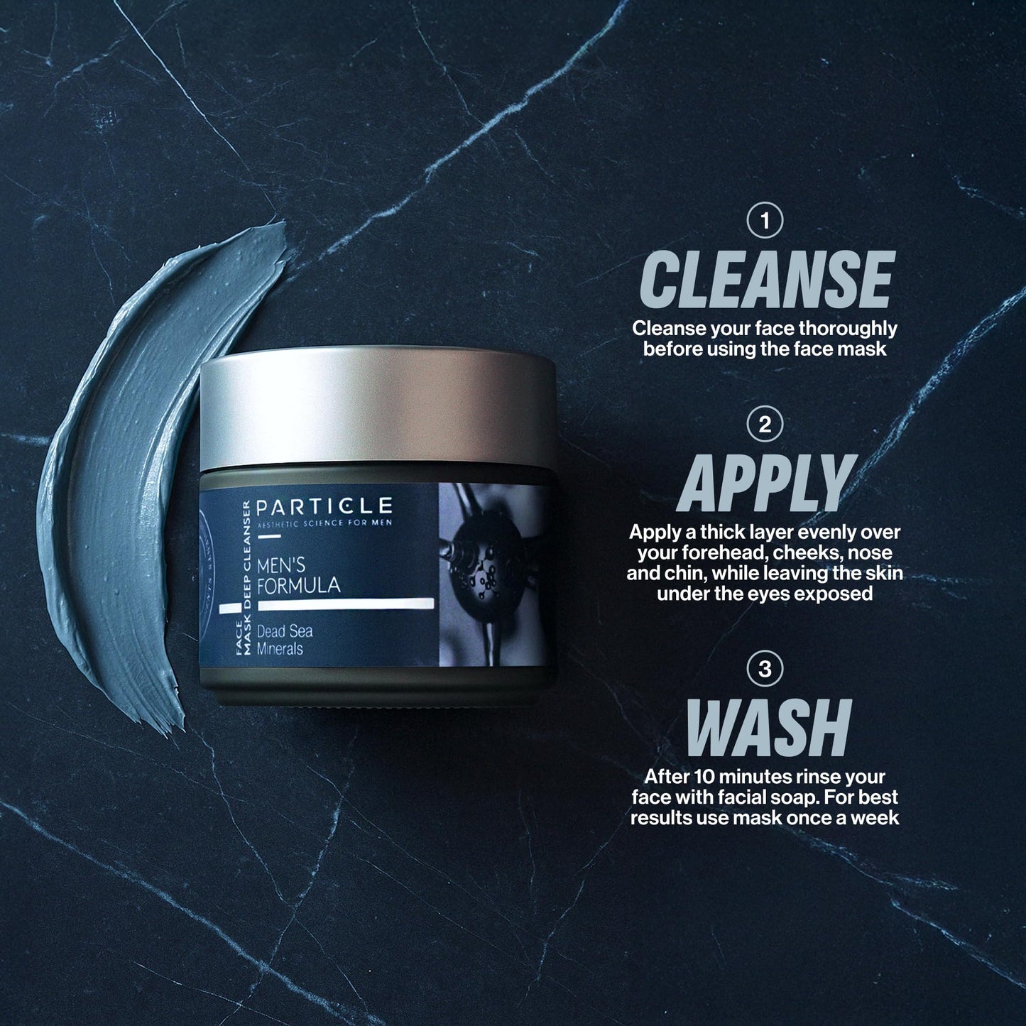 Particle Mineral Face Mask for Men, Hydrating and Deep Cleansing Clay with Charcoal, Aloe Vera, Panthenol & Dead Sea Minerals, Men's Cleanser, Refreshing Weekly Skin Care Routine, 3.38 FL OZ