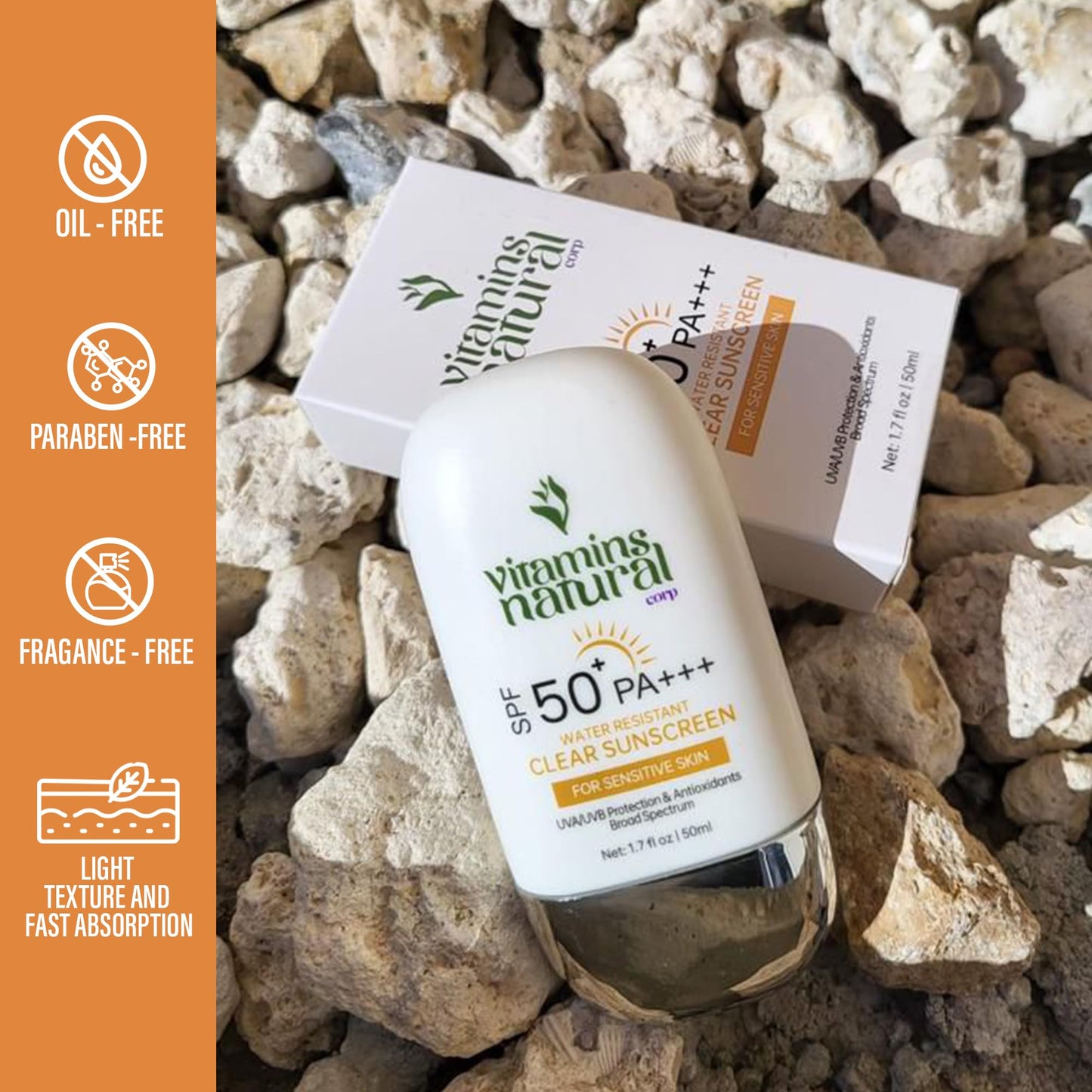 VITAMINS NATURAL CORP Sunscreen SPF 50 Face Cream Broad Spectrum UVA UVB Protection Lightweight Non Greasy Oil and Fragrance Free Water Resistant Facial Sunscreen 1.7 Oz