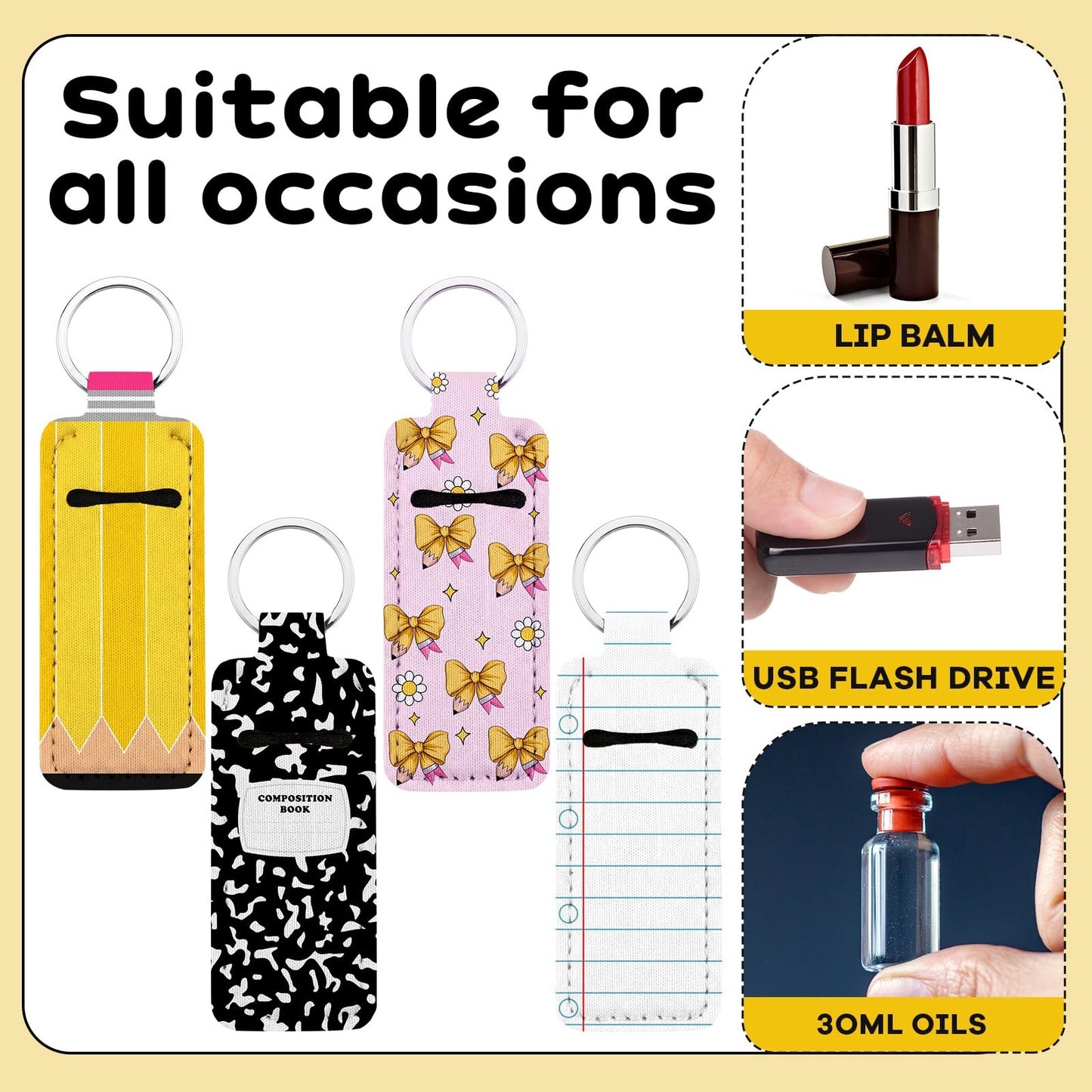 Kenning 12 Pcs Teacher Lipstick Holder Keychains Bulk Teacher Appreciation Gifts Portable Clip on Lip Gloss Sleeve Pouch Lipstick Holder Keychain Pocket Lip Balm Accessories Thank You Gifts for Women