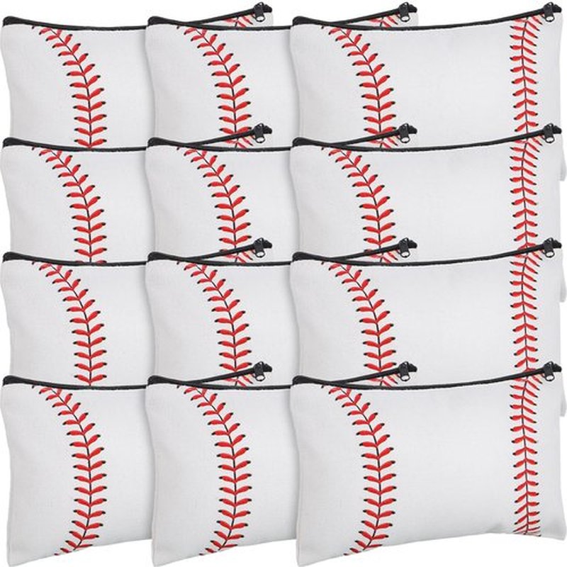 Eccliy 20 Pcs Sport Makeup Bag Sport Cosmetic Bag Canvas Gifts Softball Volleyball Football Baseball Tennis Accessories for Girls Toiletry Pouch with Zipper for Women Team Party (Baseball,8 x 5 Inch)