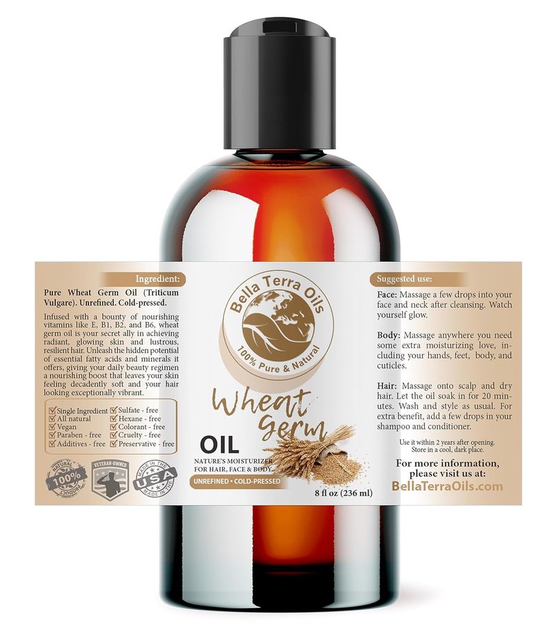 Natural Wheat Germ Oil 8 oz - Potent Vitamin E Face Oil for Skin Nourishment | Essential Nutrients for Radiant Beauty