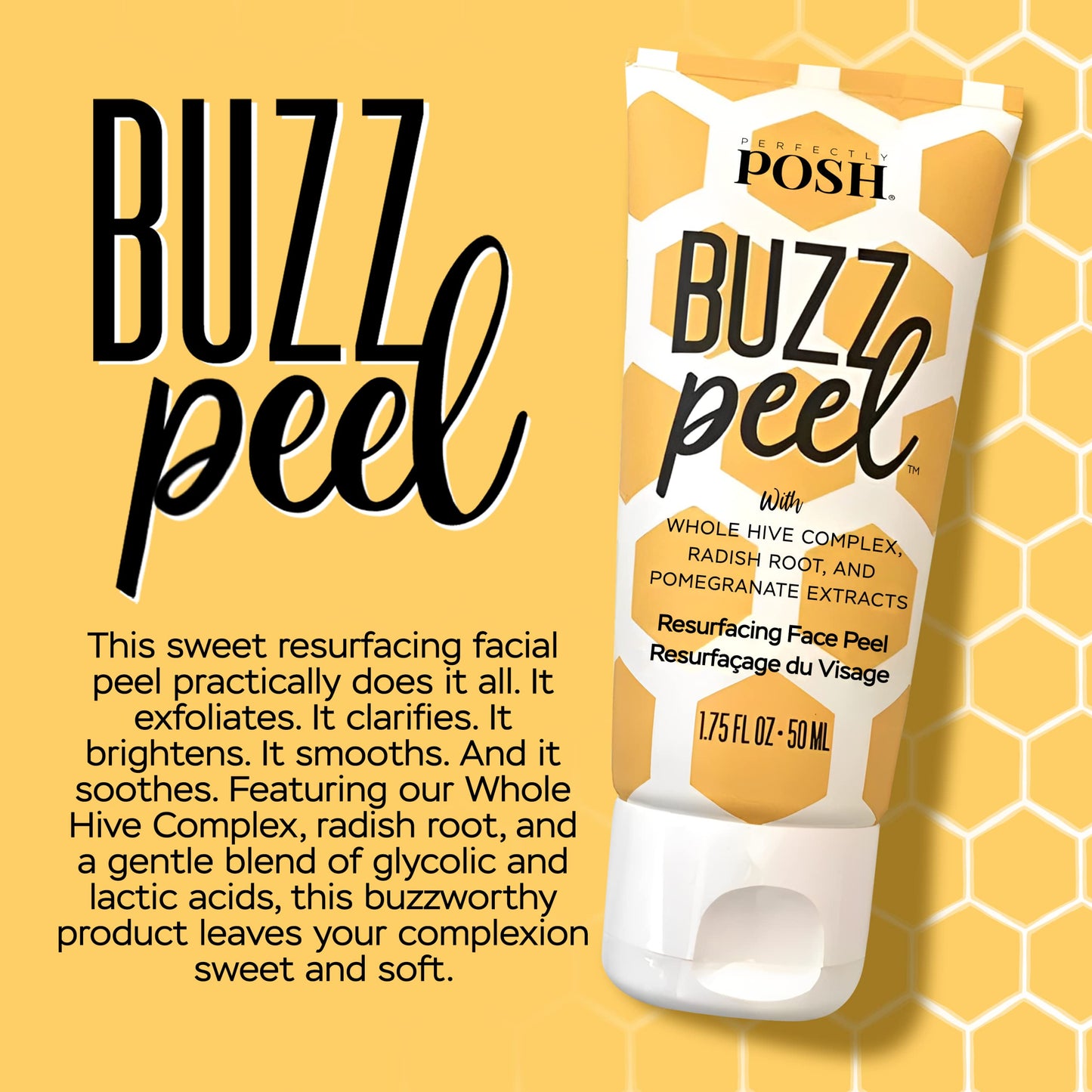 Perfectly Posh - Buzz Peel Resurfacing Face Peel - Exfoliating Facial Peel with Glycolic and Lactic Acids and Honey Complex - 50ml