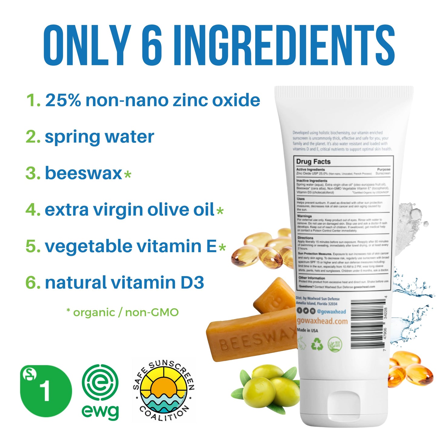 Waxhead Non-Nano Zinc Oxide Sunscreen for Face and Body, SPF 35 Pure Mineral Sunblock Lotion, Physical Zinc Formula with Vitamin D & E, Sensitive Skin Protection, Tattoo Sunblock (4 oz)
