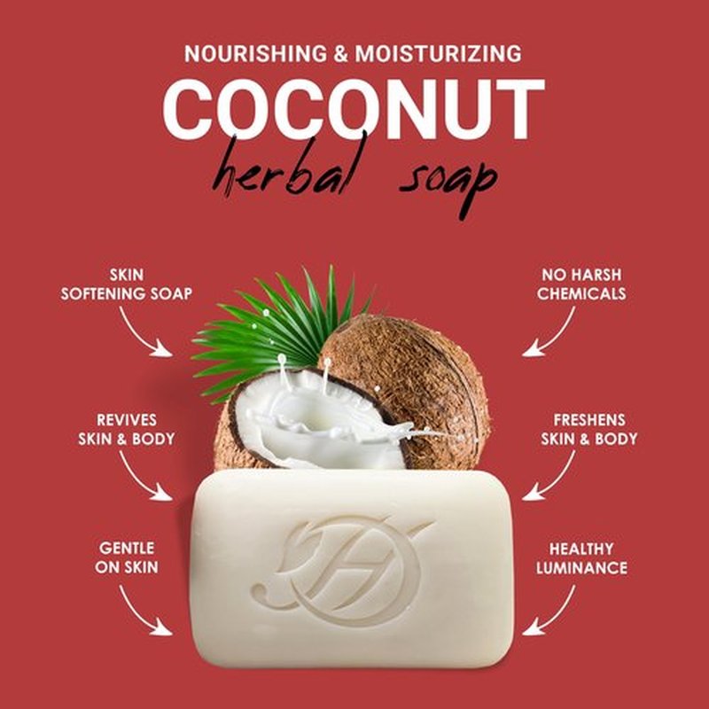HERBOGANIC Coconut Herbal Soap | Pack of 3 of 5oz soap Bar | Natural Bar Soap for Face and Body | Hydrating and Nourishing | Suitable for Men and Women