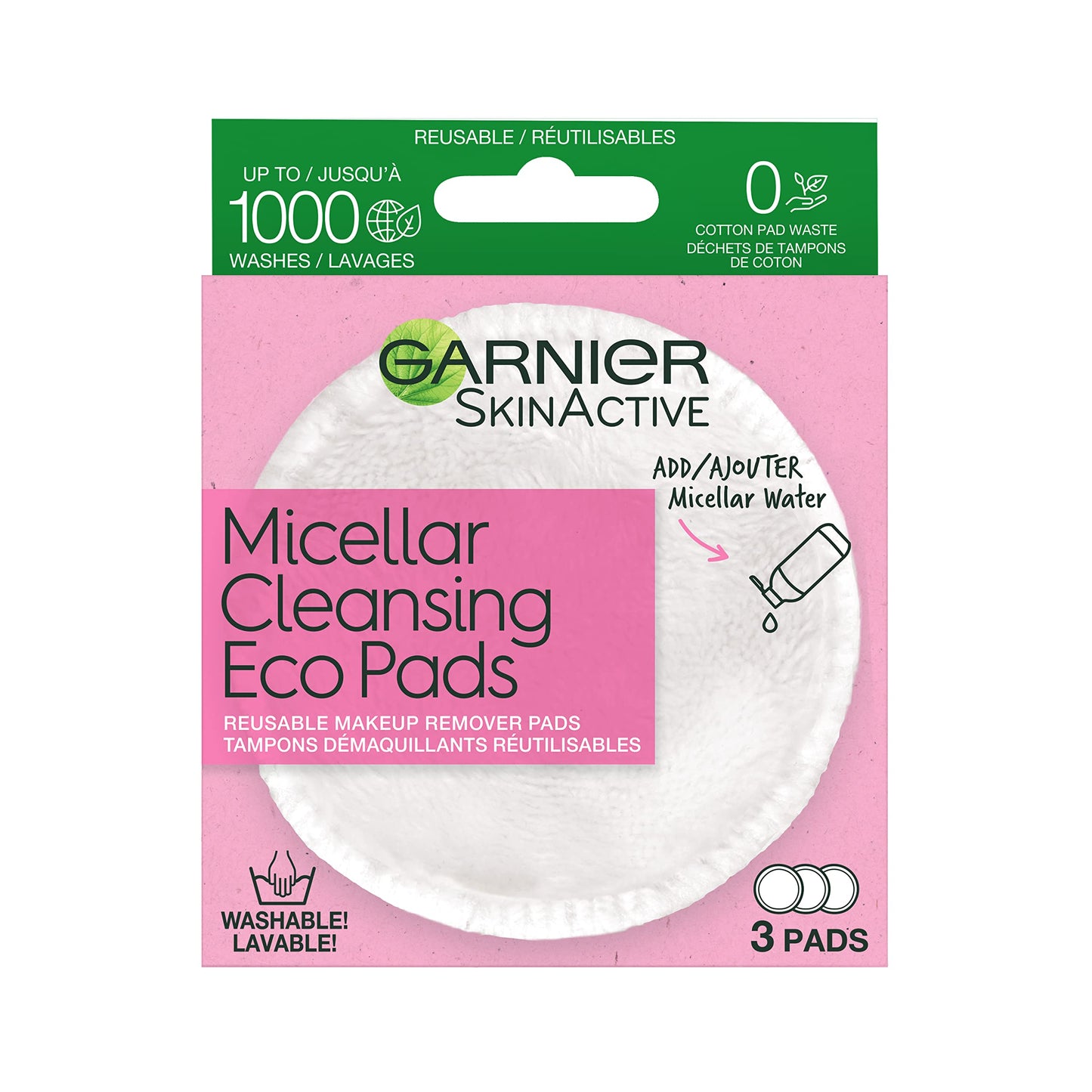 Garnier Micellar Cleansing Eco Pads, Reusable, 3 Ultra-soft Microfiber Pads, 1 Count (Packaging May Vary) (Pack of 2)