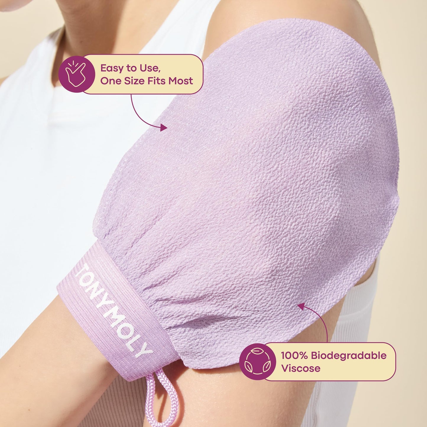 TONYMOLY Plum Bum K-Spa Exfoliating Glove – Korean Spa-Inspired Body Scrub Mitt for Deep Exfoliation, Smooth Skin & Glow, Reusable Biodegradable Viscose, 2 Pack