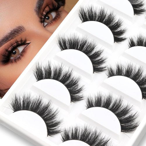 Veleasha Lashes 5D Faux Mink Lashes Cat Eye Lashes 100% Handmade Luxurious Volume Fake Eyelashes Lightweight Fluffy False Eyelashes 5 Pairs Pack (801)