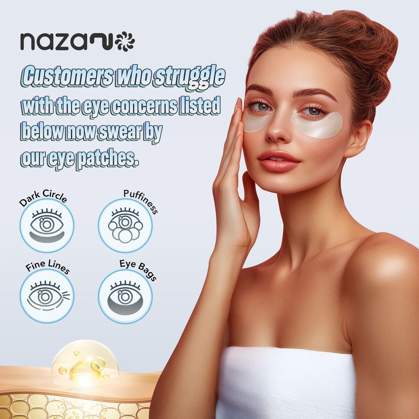 NAZANO Under Eye Patches - 60 Pack for Puffy Eyes, Dark Circles, Bags & Wrinkles with Hydrolyzed Collagen & Hyaluronic Acid - Eye Care Pads for Daily Skincare (White)