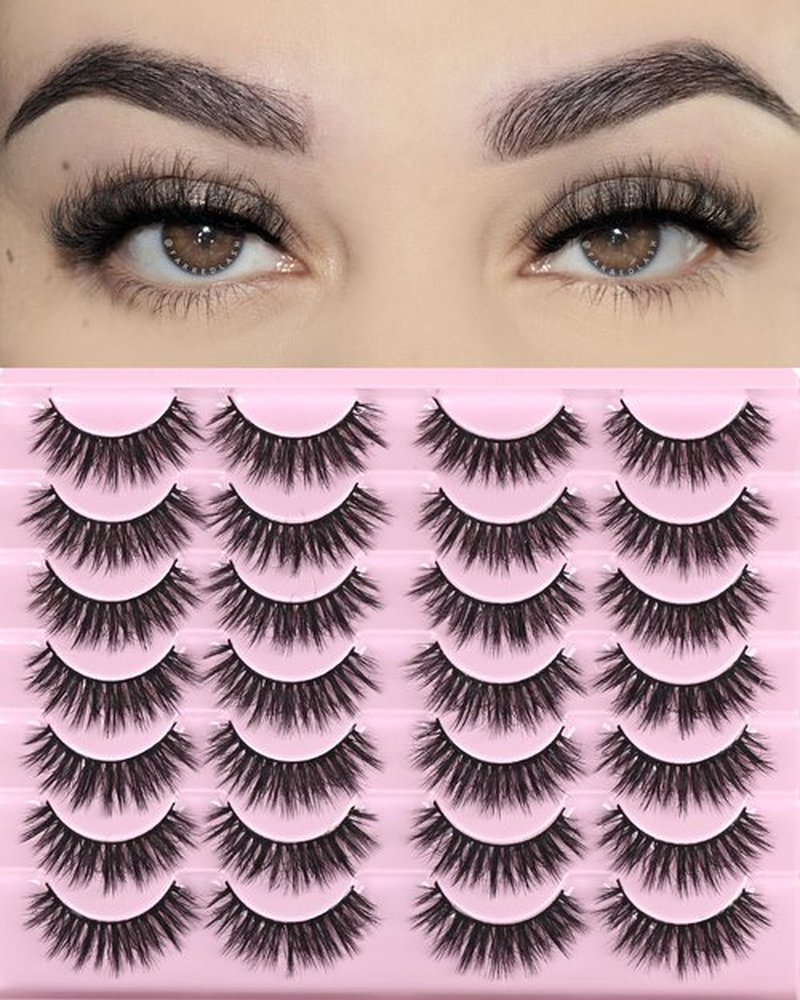 FARRED Lashes Natural Look Short Cat Eye Natural Lashes Fluffy Wispy False Eyelashes 14 Pairs Faux Mink Strip Eye Lashes Pack for Daily Makeup (F7 | 6-15mm)