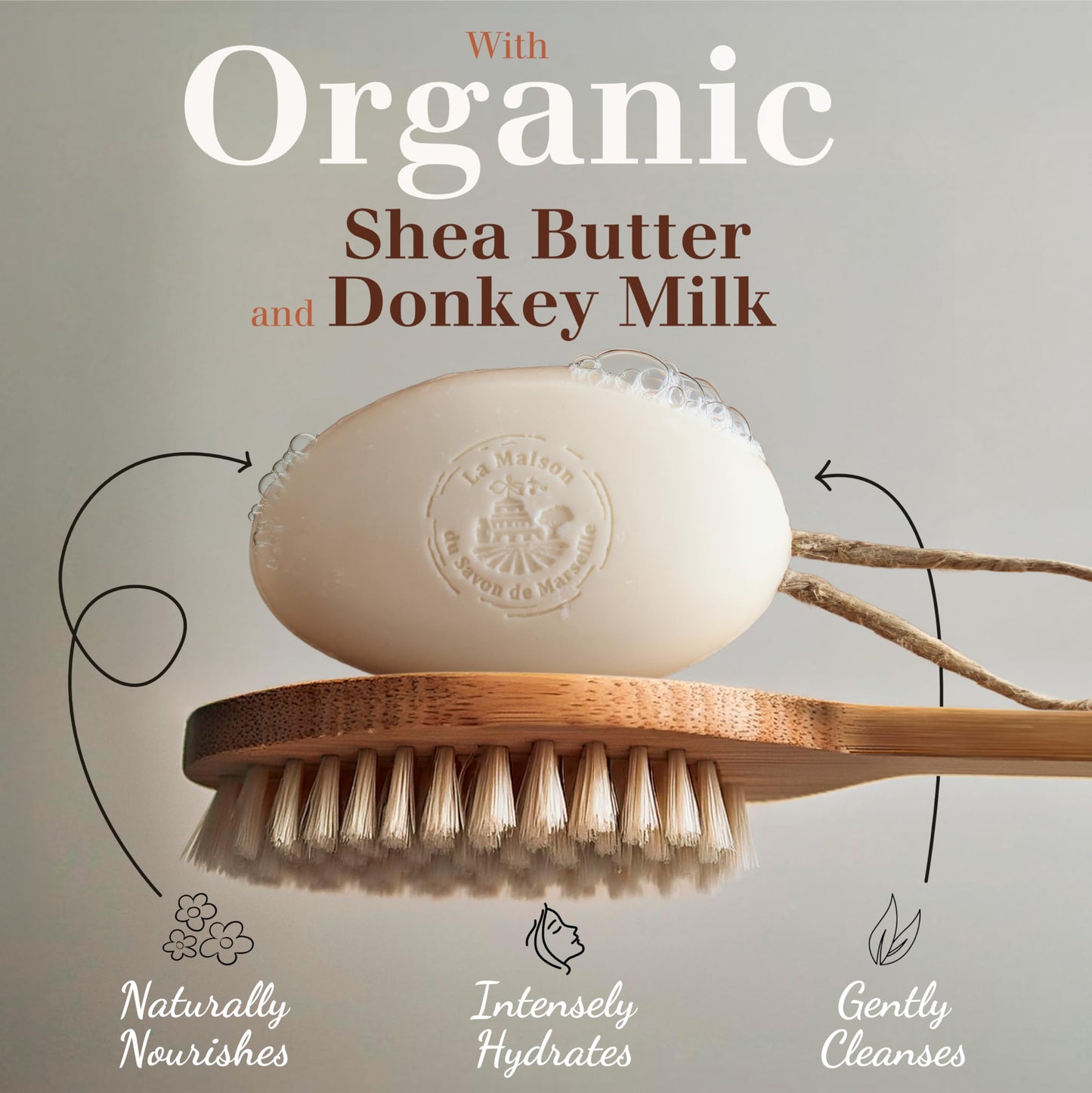 La Maison du Savon - Donkey Milk French Soap on a Rope Duo - Moisturizing Hand & Body Soap Bars with Organic Shea Butter, Donkey Milk - Natural Ingredients - Solid Soap Made in Provence - 2 x 6.2 Oz