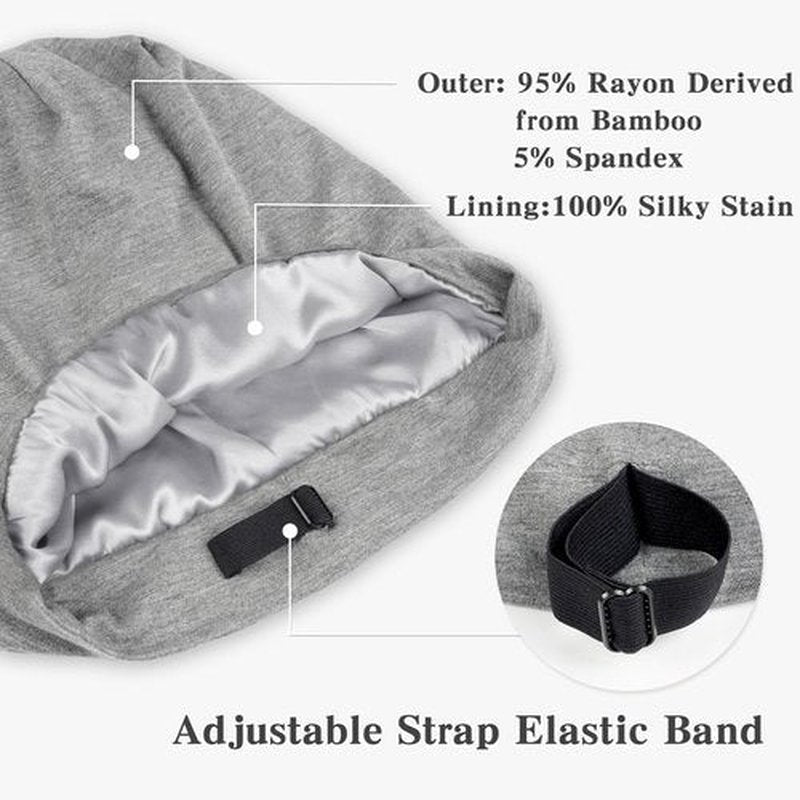 Fittia Satin Hair Bonnet for Sleeping, Silky No Frizzy for Curls Care, Adjustable Strap for Non-Slip, Dreadlocks Cap for Women&Men Light Grey