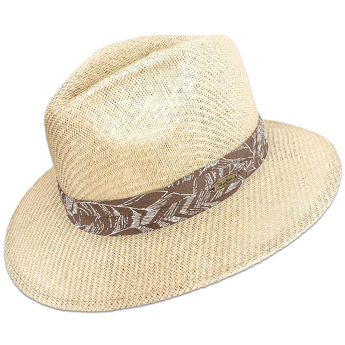 Panama Jack Mens Straw Safari Sun Hat - Lightweight, 3-Pleat Ribbon Band Brown