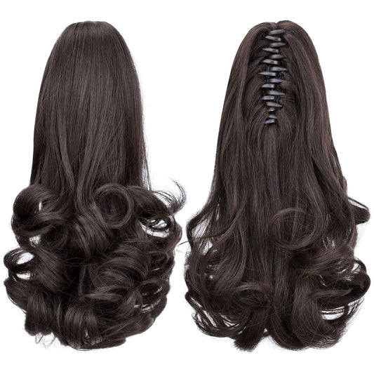 HEWEICSY Ponytail Extension,12" Claw Hair Extensions Short Curly Ponytail Clip in Ponytail Hair Extension Natural Looking Synthetic Hairpiece for Women(Darkest Brown)