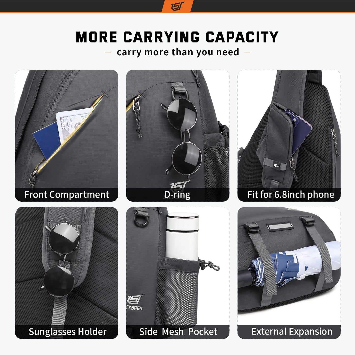 SKYSPER Sling Laptop Bag (Up to 13 Inch) - 18L Crossbody Sling Backpack Travel Shoulder Bag Hiking Daypack for Men Women(Darkgrey)