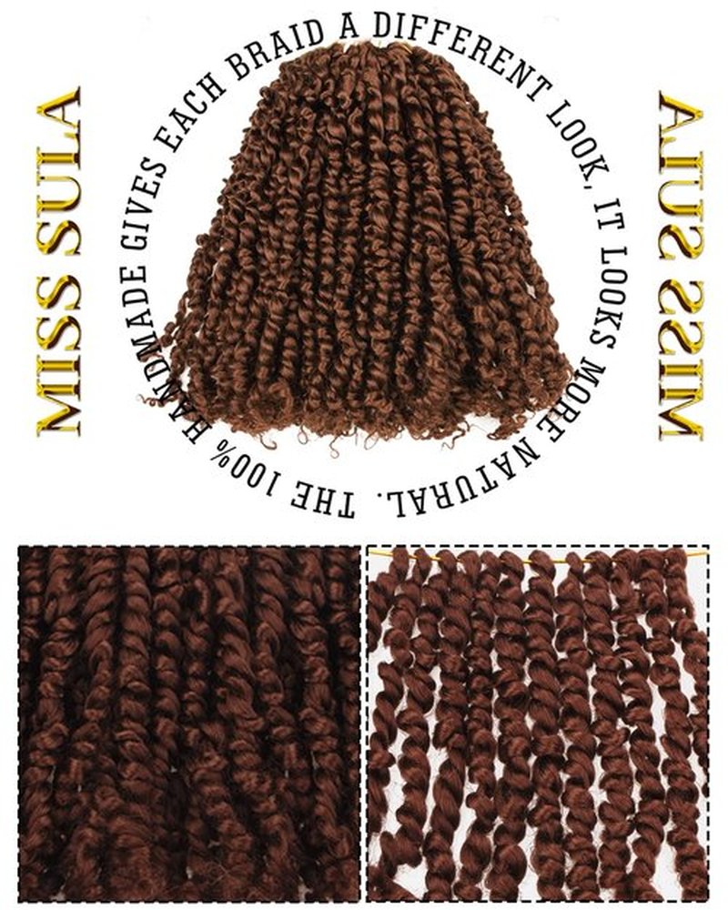 10 Inches 8 Packs Pre Looped Pretwisted Passion Twist Crochet Hair for Black Women and Kids-Natural Brown,Soft Hair Extensions Braided by Synthetic Spring Kinky Twist Bohemian Curls(10"-8 Packs,30#)