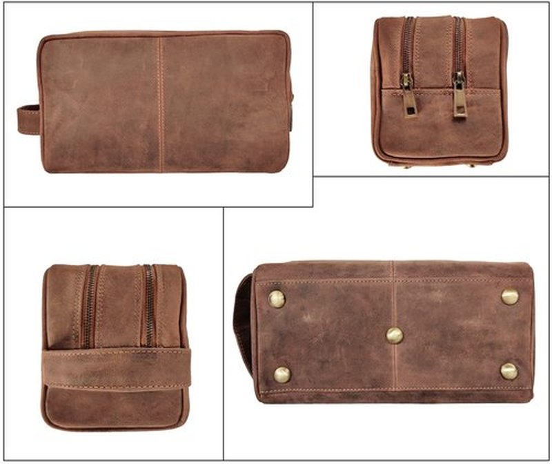 Genuine Leather Travel Toiletry Bag - Dopp Kit Organizer By Rustic Town (Brown)