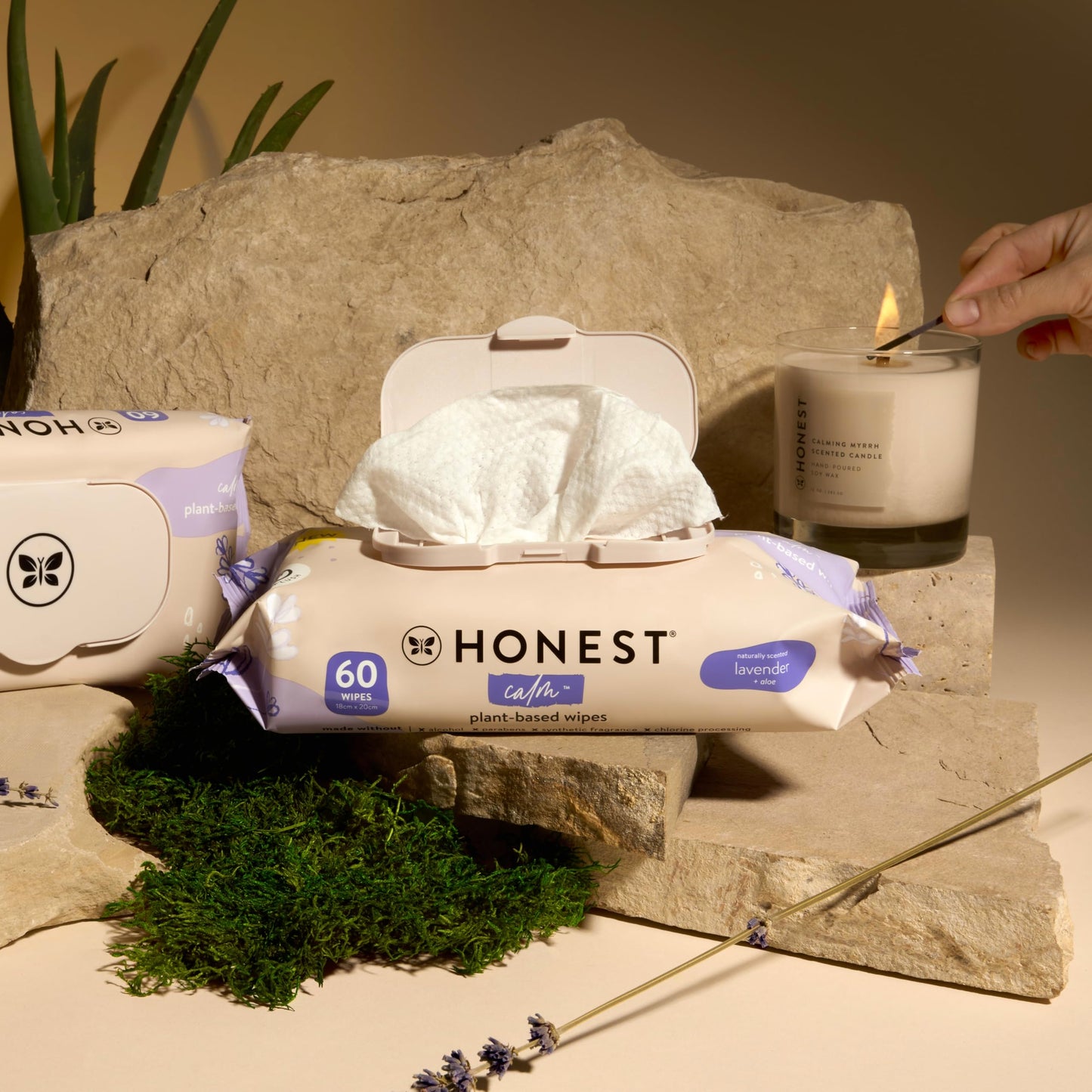 The Honest Company Calm and Cleanse Naturally Scented Wipes, Cleansing Multi-Tasking 99% Water Plant Based Hypoallergenic, Lavender, 60 Count