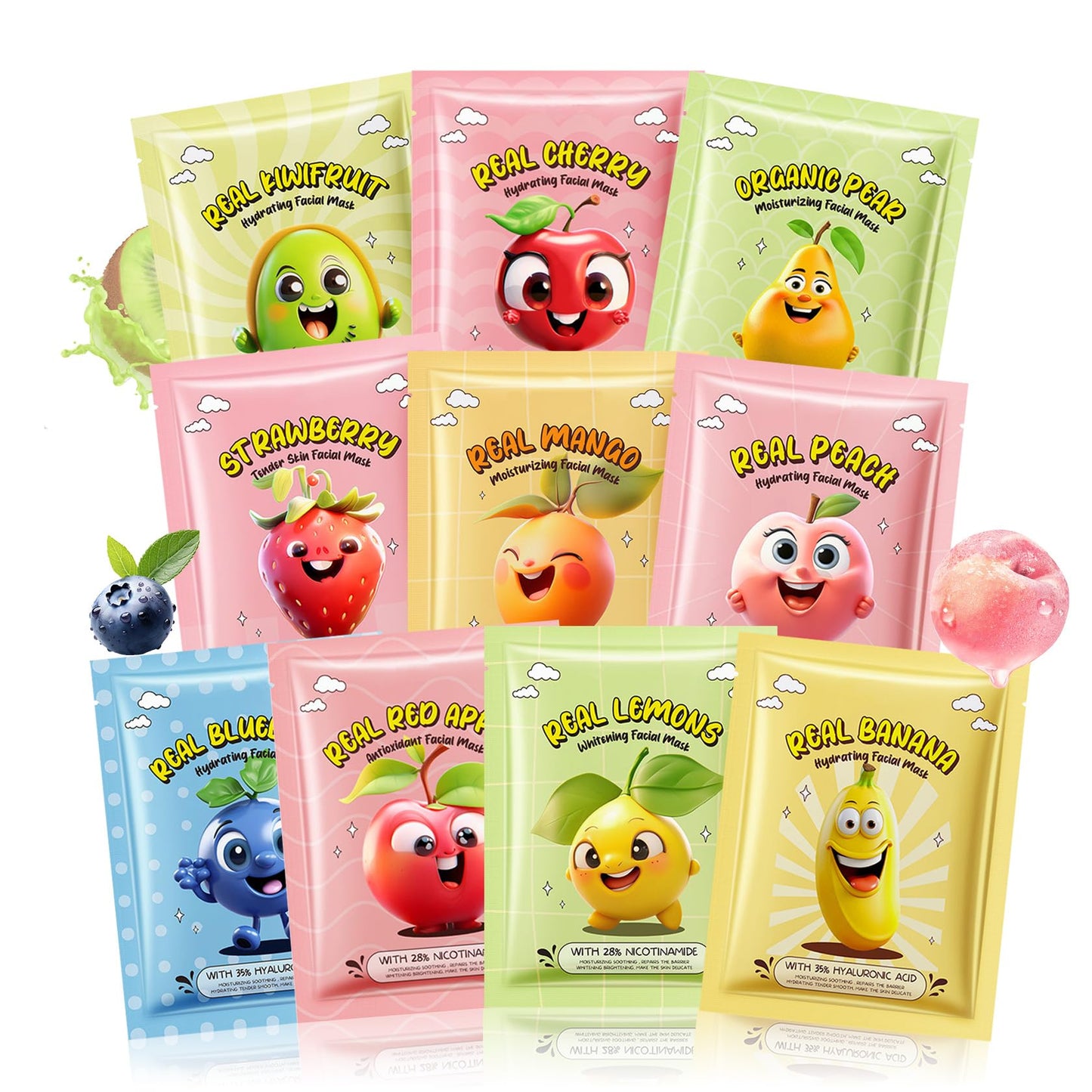 LZXLUKGIR 10 Pack Kids Face Masks Spa,Fruit Face Masks Skincare for Kids