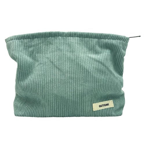 GUTGNK Corduroy Ladies Cosmetic Bag, Large Capacity Canvas Cosmetic Bag Travel Toiletry Bag Accessories Organizer, Light Blue Gray