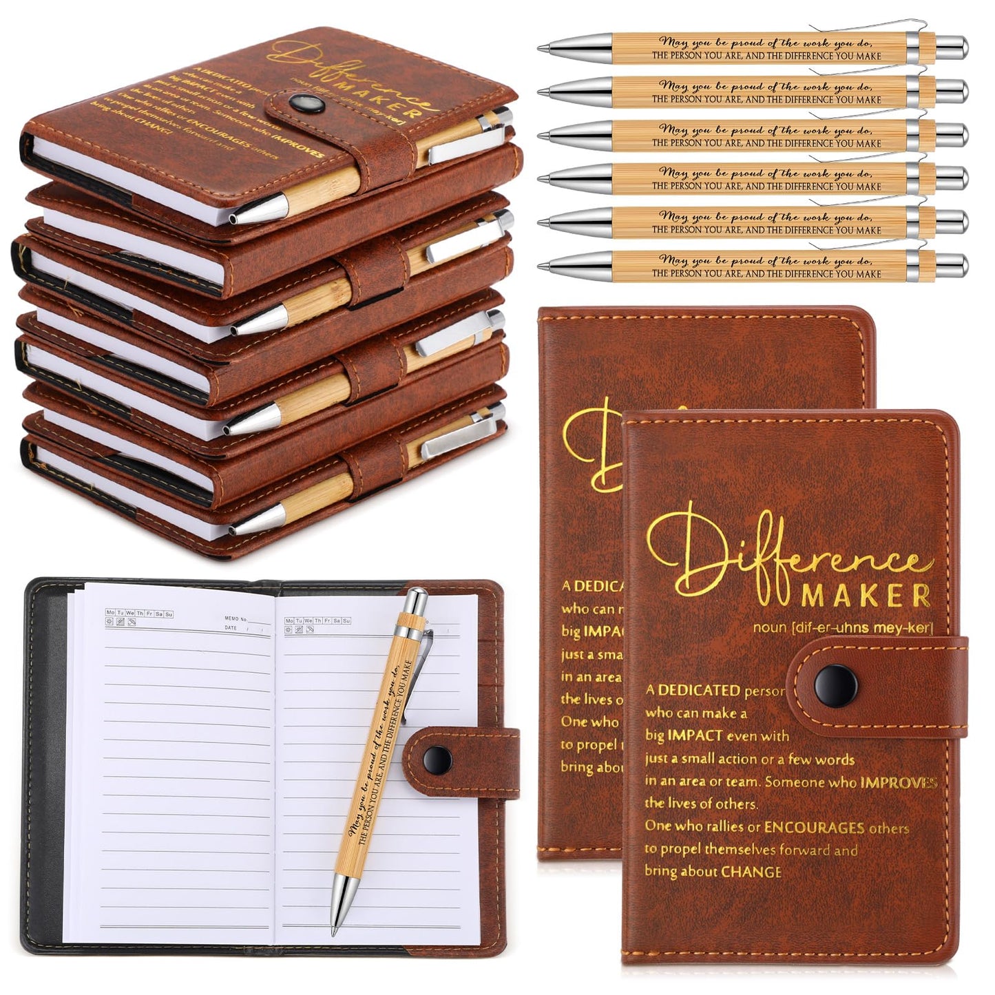 Honoson 10 Sets Difference Maker Employee Appreciation Inspirational A5 Leather Journal Motivational Notebook with Pen Thank You Gift for Pharmacist Neonatal Nurses Vet Tech Affirmation Gifts