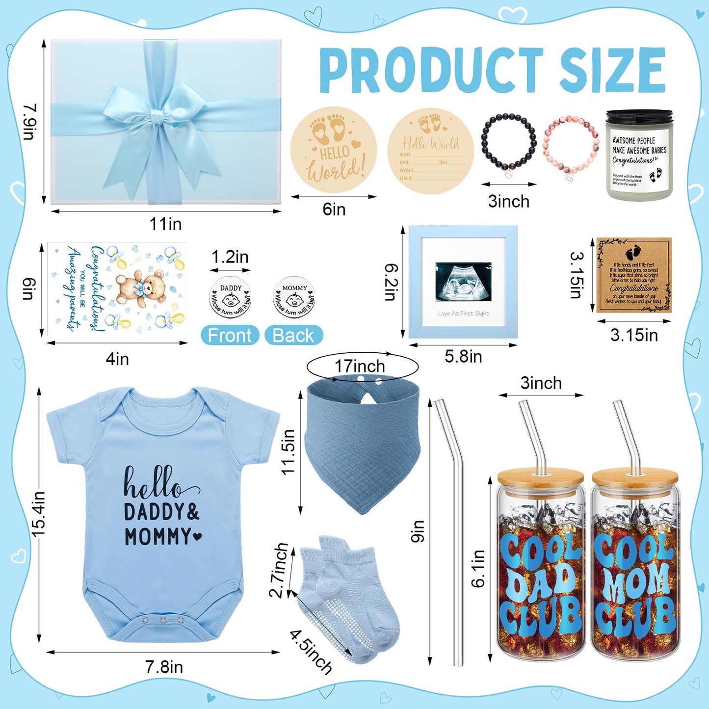 13 Pcs New Mom Gifts for Boys Baby Shower Basket Gift Pregnancy New Parents Basket Gift for Couples Gender Reveal Gifts with Mom and Dad Baby Showers Care Package for First Time Moms