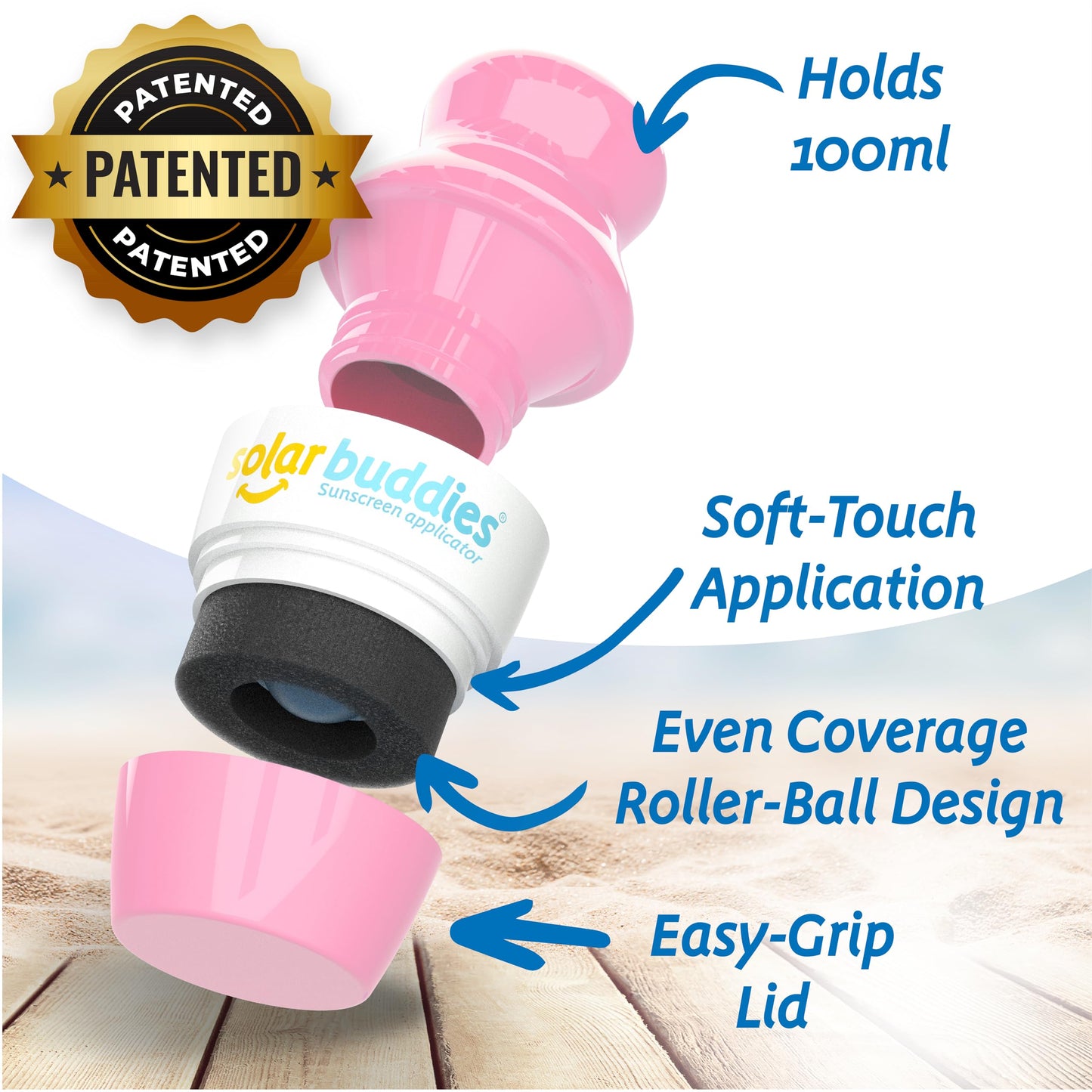 Solar Buddies Sunscreen Applicator – Full Pink– Refillable Roll-on Sponge for Sunscreens & Lotions – For Kids, Adults & Families – Holds 3.4Fl Oz – Perfect for Travel