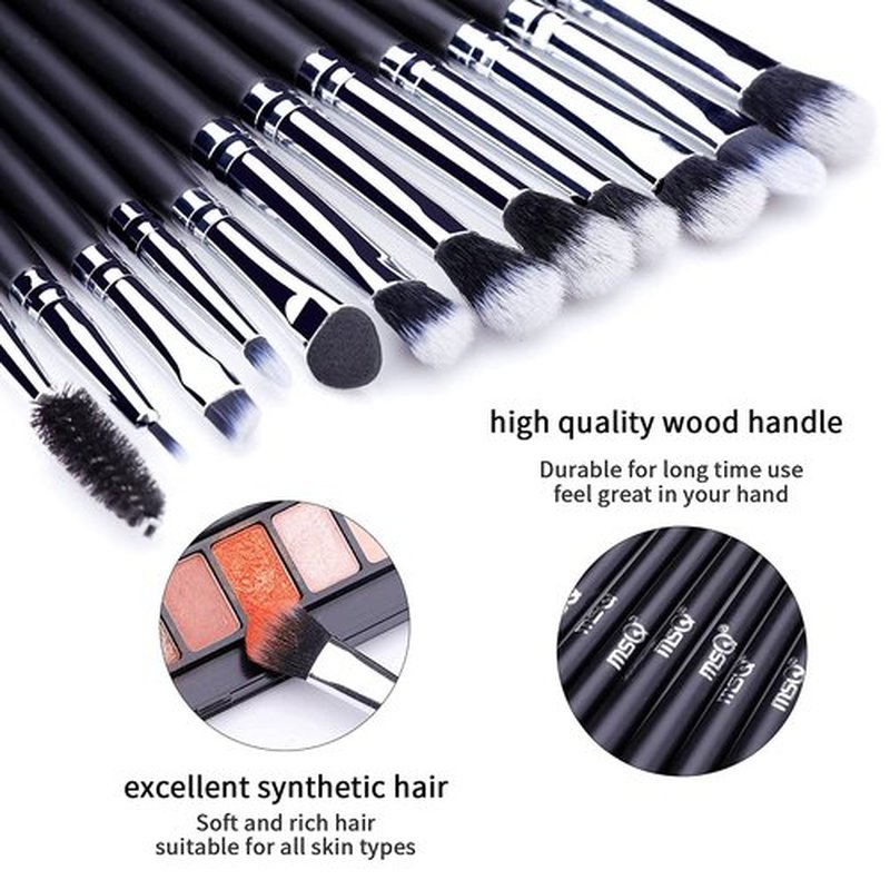 MSQ Eye Makeup Brushes 12pcs Eyeshadow Makeup Brushes Set with Soft Synthetic Hairs & Real Longer Wood Handle for Eyeshadow, Eyelash,Eyebrow, Eyeliner, Blending, Conclear(Black)