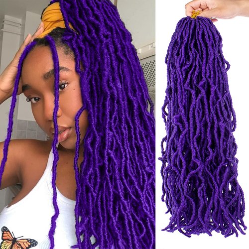 ZRQ 24 Inch 2Packs Purple New Faux Locs Goddess Soft Locs Crochet Braids Hair Curly Wavy Pre-Looped Synthetic Soft Locs Dreadlock Hair Extensions (24 Inch, 2Packs, Purple#)