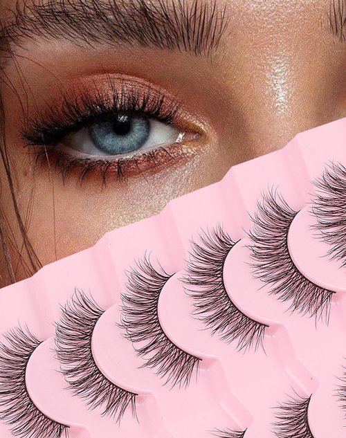 Onlyall Natural Lashes Wispy Lashes Natural Look False Eyelashes Natural Flared Eyelashes False Eye Lashes Soft Fluffy Lashes 7 Pairs DK37
