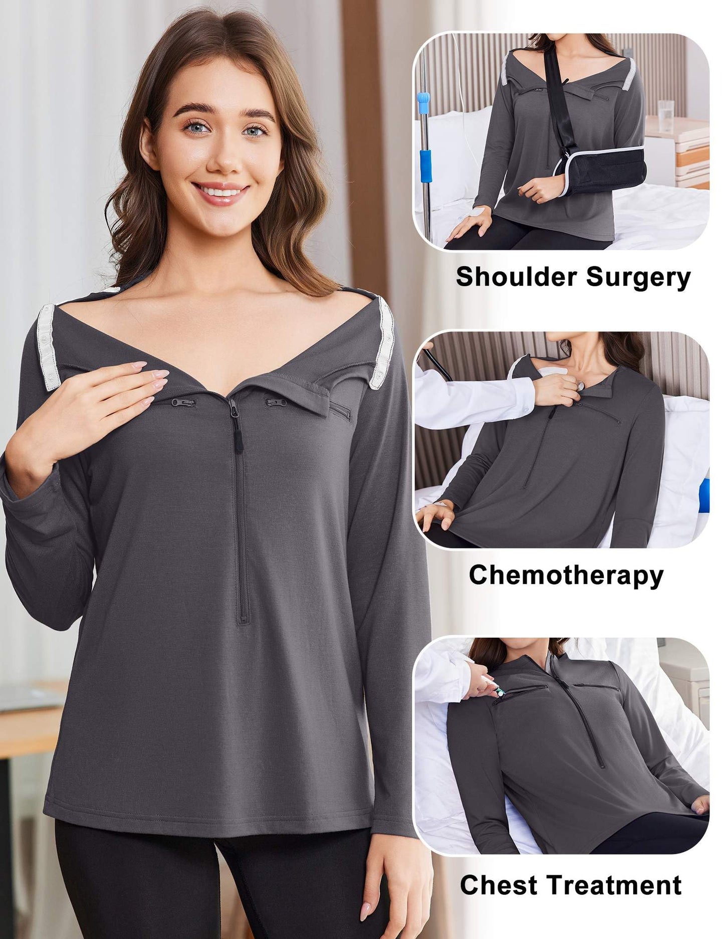 Deyeek Chemo Shirts for Port Access Women Long Sleeve Best Gift for Cancer Patients Chemotherapy Must Haves
