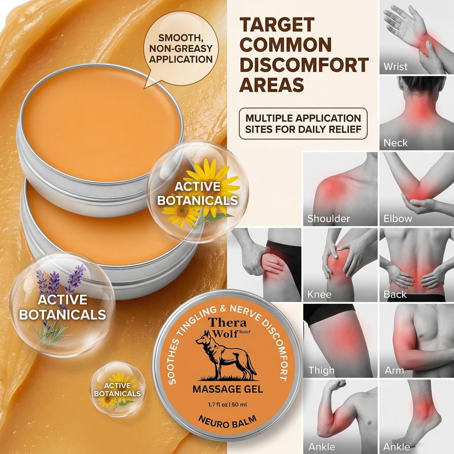 Official WoIf Pain Relief balm, Joint Soothing Cream, Natural Herbal Body Cooling Soothing Body Cream with Magnesium, Arnica Oil, Camphor Blue, Chamomile & Menthol Extract